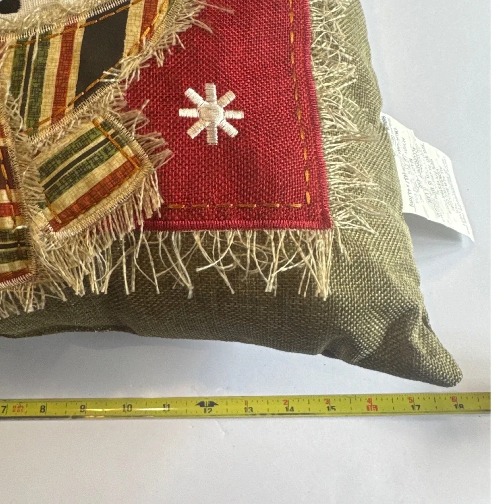 Snowman Decorative Pillow 17x17 Red Green Excellent Christmas Rustic Holiday